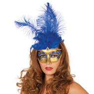 Venetiaans masker blauwe veer