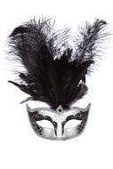 Venetiaans masker zilver-zwarte veer