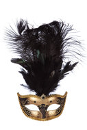 Venetiaans masker goud-zwarte veer