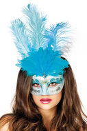 Venetiaans masker turquoise veer