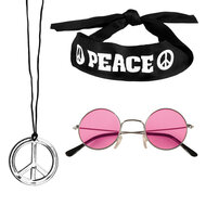 Hippie set hoofdband, ketting en bril
