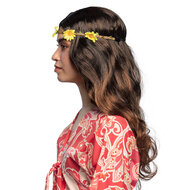 Pruik hippie bruin haarband met bloemetjes