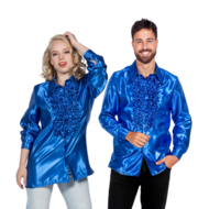 Ruches blouse blauw satijn