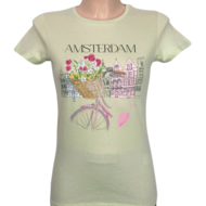 T-shirt mint groen Amsterdam fiets dames