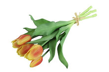 Kunstboeket Tulpen - Kunstbloem Geel en Fuchsia - 5 Stuks
