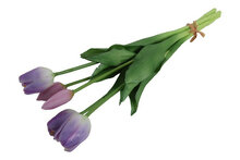 Kunstboeket Tulpen Lang - Kunstbloem Lila en Wit - 5 Stuks