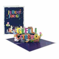 Wenskaart met een 3D afbeelding van Jij Bent Jarig