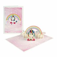 Wenskaart met een 3D afbeelding van een Regenboog Eenhoorn