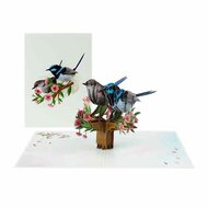Wenskaart met een 3D afbeelding Vogeltjes Boompje