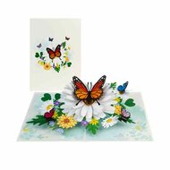 Wenskaart met een 3D afbeelding Vlinder Bloem