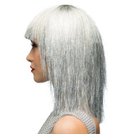 Dames Pruik - Crazy Glitter Zilver - Jaren 80 Disco