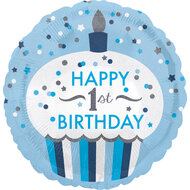 Folieballon 1 Jaar - Birthday Cupcake Boy - 45 cm
