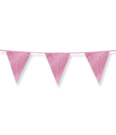 Versiering Vlaggenlijn - Glitter Babyroze - Papier - 6 meter