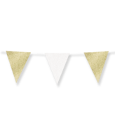 Versiering Vlaggenlijn - Glitter Goud-Wit- Papier - 6 meter