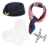 Stewardess Set - Piloten Set - Pet - Sjaal - Handschoenen - Broche