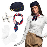Stewardess Set - Piloten Set - Pet - Sjaal - Handschoenen - Broche