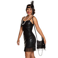 Charleston Handtas Flapper - Zwart met Zwarte Veer - Jaren 20