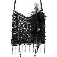 Charleston Handtas Flapper - Zwart met Zwarte Veer - Jaren 20