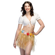 Hawaii rokje naturel kleur met bloemenrand