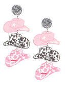 Oorbellen - Cowboyhoeden - Roze-Wit