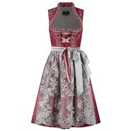 Dirndl Jurkje - Jacquard met Parel Schort - Donkerrood-Grijs - Dames
