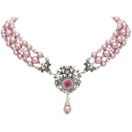 Oktoberfest - Dirndl Ketting - Ketting Roze Parel met Bloem