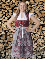 Dirndl Jurkje - Jacquard met Parel Schort - Donkerrood-Grijs - Dames