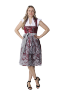 Dirndl Jurkje - Jacquard met Parel Schort - Donkerrood-Grijs - Dames