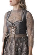 Dirndl Blouse Bloemmotief - Koffiecr&egrave;me - Kant Hoge Hals - Dames