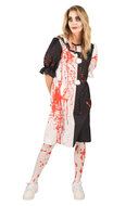 Horror Clown Jurk - Zwart-Wit - Bloedspetters Halloween - Dames
