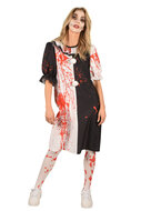 Horror Clown Jurk - Zwart-Wit - Bloedspetters Halloween - Dames