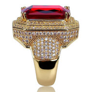 Sinterklaas Ring Luxe - Rechthoek met Diamanten - Goud-Rood