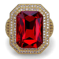 Sinterklaas Ring Luxe - Rechthoek met Diamanten - Goud-Rood