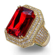 Sinterklaas Ring Luxe - Rechthoek met Diamanten - Goud-Rood