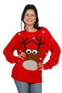 Foute Kersttrui - Rood - Rendier - Volwassenen