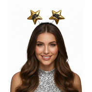 Happy New Year Diadeem - Sterren  Assorti - Zwart - Goud