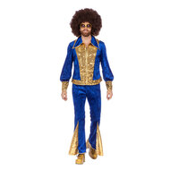 Glitter Disco Kostuum - Blauw-Goud  - Heren