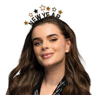 Metalen Diadeem - Happy New Year - Goud-Zwart