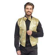 Pailletten Gilet Met Strikje - Goud - Heren
