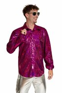 Shiny Disco Shirt - Fuchsia - Heren