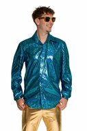 Shiny Disco Shirt - Turquoise - Heren