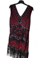 Tweedehands - Glitterjurk - Maat 38 - Zwart - Rood