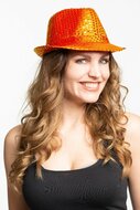 Hoed Lichtjes Pailletten - Disco - Oranje