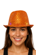 Hoed Lichtjes Pailletten - Disco - Oranje