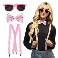 Accessoireset Lichtroze  3-delig - Bril - Bretel - Strikje