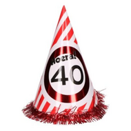 Feesthoed - Verkeersdbord - 40 Jaar - Rood-Wit