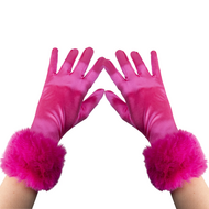 Handschoen Satijn met Bontmanchetten -  Roze