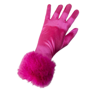 Handschoen Satijn met Bontmanchetten -  Roze