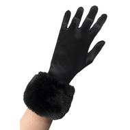 Handschoen Satijn met Bontmanchetten -  Zwart