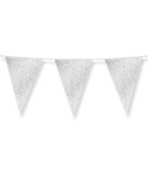 Glitter Vlaggenlijn Zilver- 20x30 cm - 6 meter - Versiering